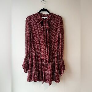 Alexis Tie-Neck Mini Dress Elida in Printed Red Silk